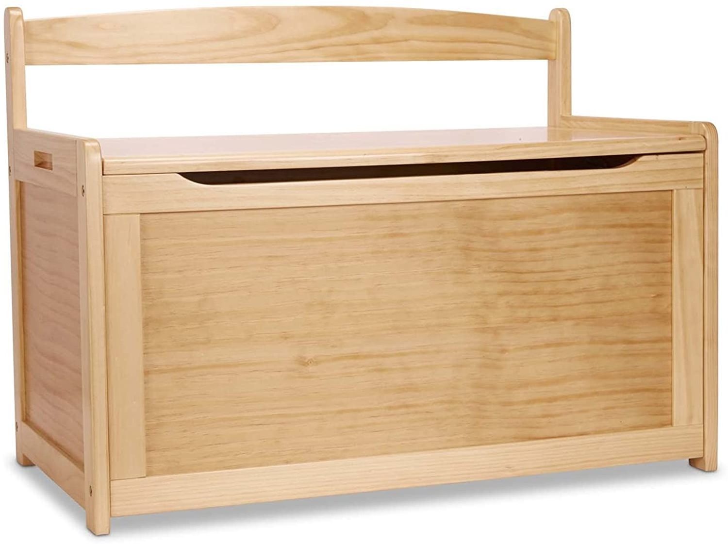 Light Wood Furniture for Playroom, wooden Toy Chest with safety-hinged lid