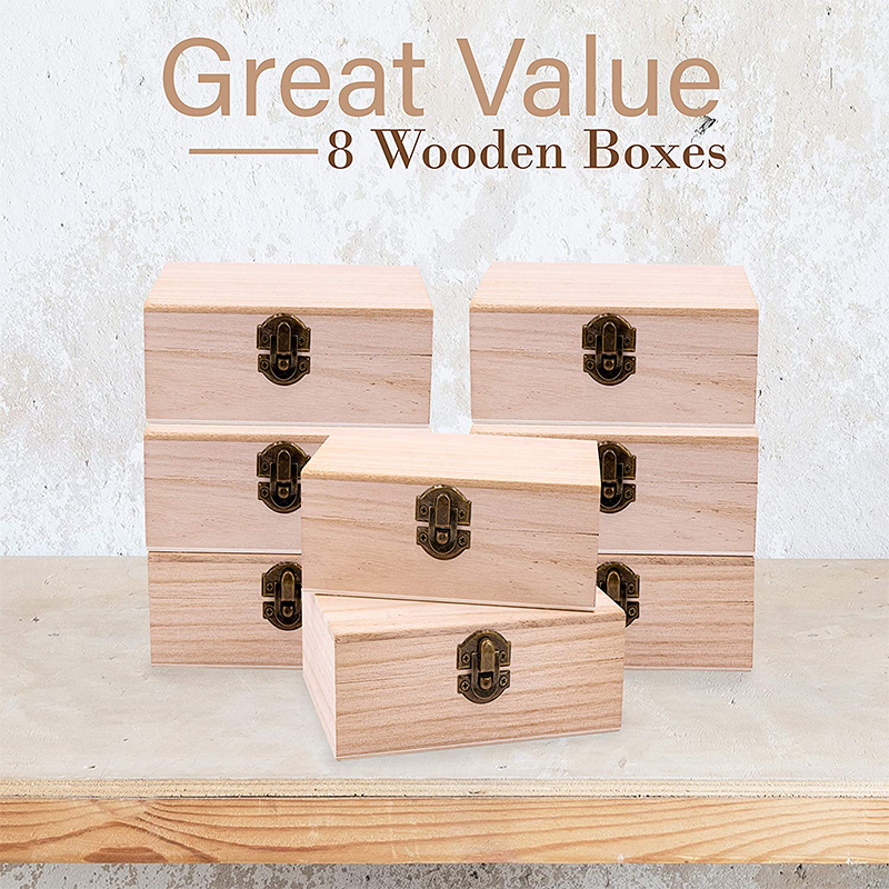 Mini wood crate 8 Pk  for Crafts Small Wooden Storage Crates Container Empty Gift Boxes Unfinished Wood Boxes