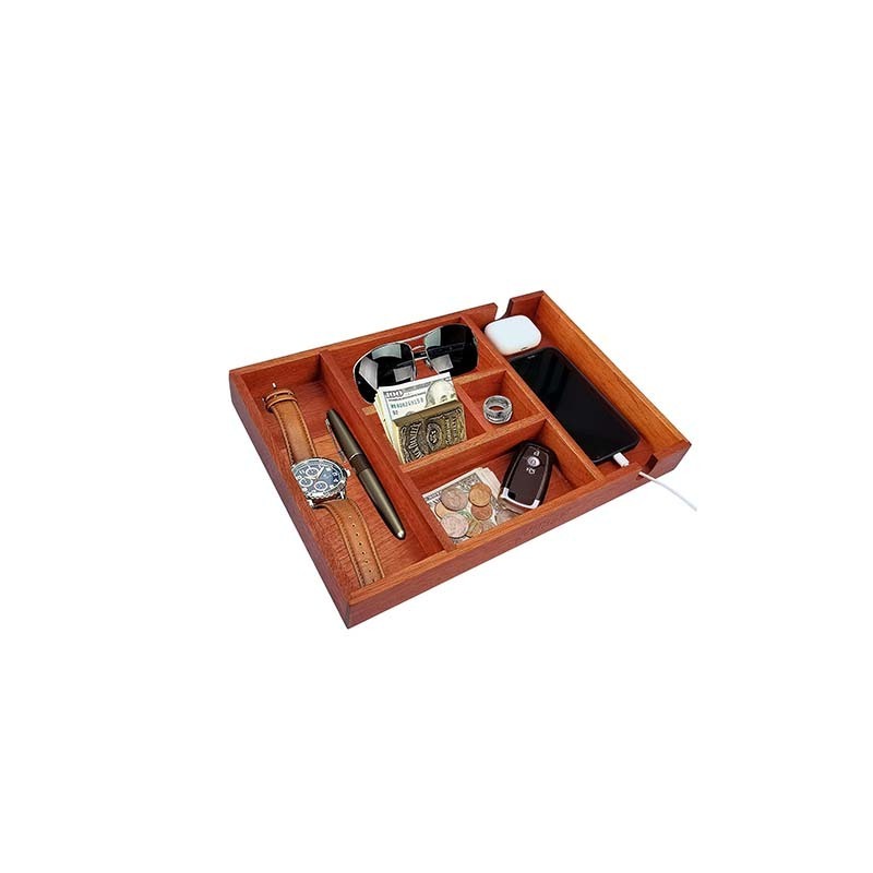 Wooden Valet Tray for Men Desktop Storage Organizer Catchall serving Tray for Nightstand or Dresser Organizer