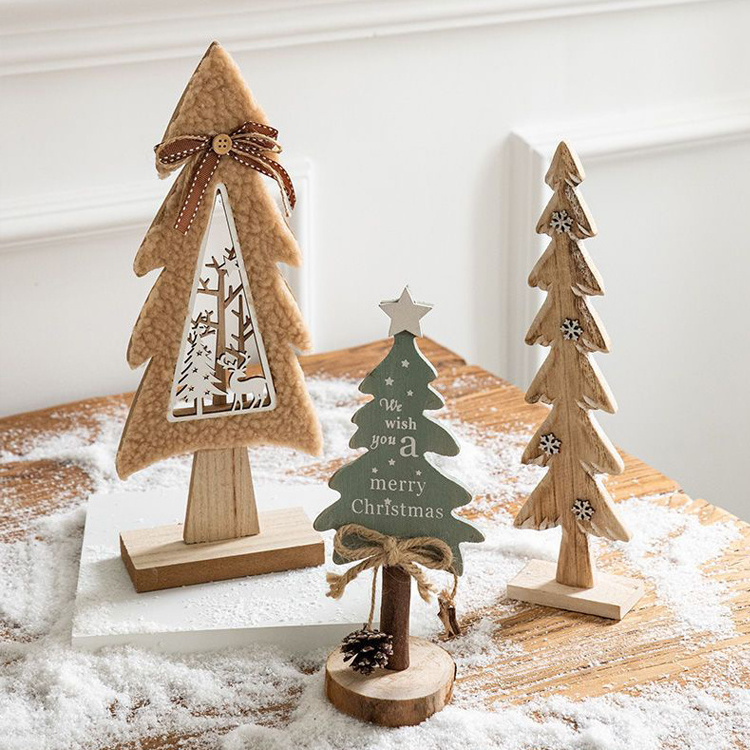 Wholesale Natural Small Wooden Christmas Tree Small Wood Christmas Tree Ornaments