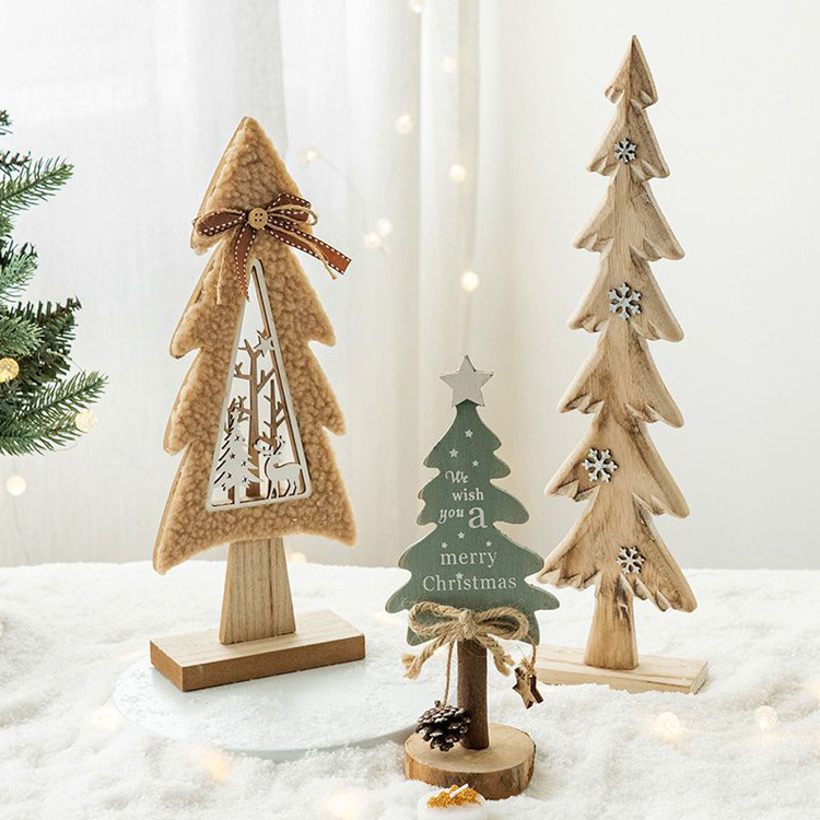 Wholesale Natural Small Wooden Christmas Tree Small Wood Christmas Tree Ornaments