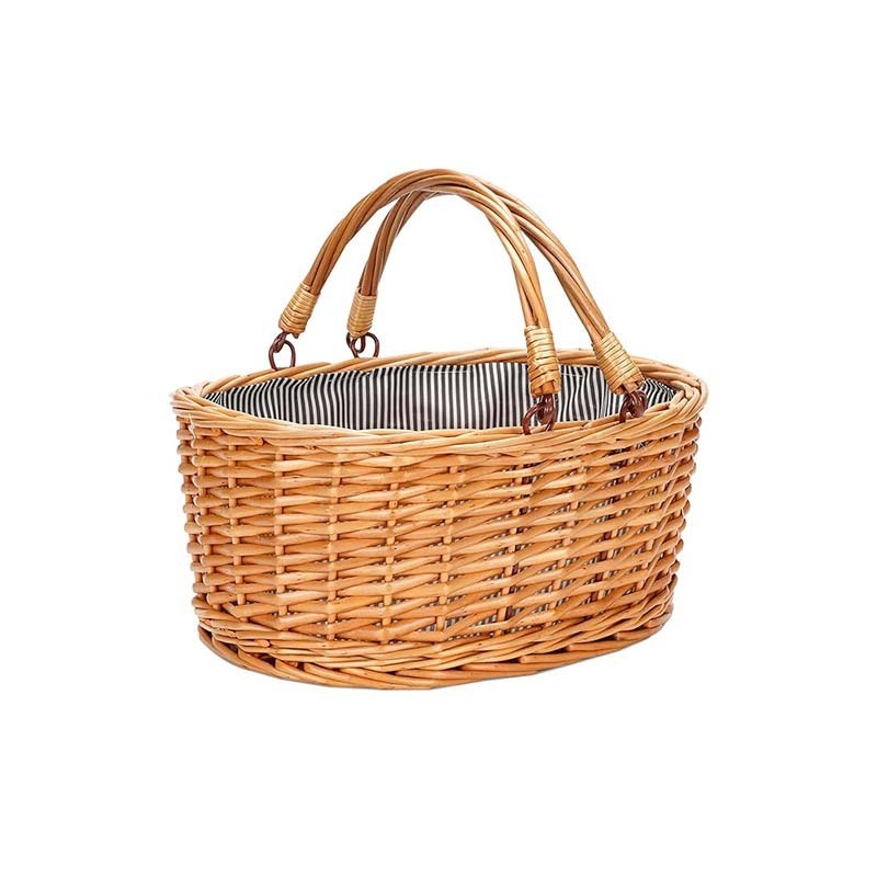 Picnic Basket with Double Folding Handles Small Natural Willow Hamper Empty Basket Cheap Easter Eggs Candy Storage Wine Basket