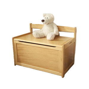 Light Wood Furniture for Playroom, wooden Toy Chest with safety-hinged lid