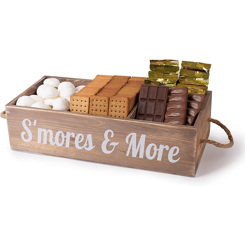 Smores Caddy Tray bar Station-Camping Accessories Outdoor Food Tray-Wooden Organizer Box Birthday Party Gift for Teacher