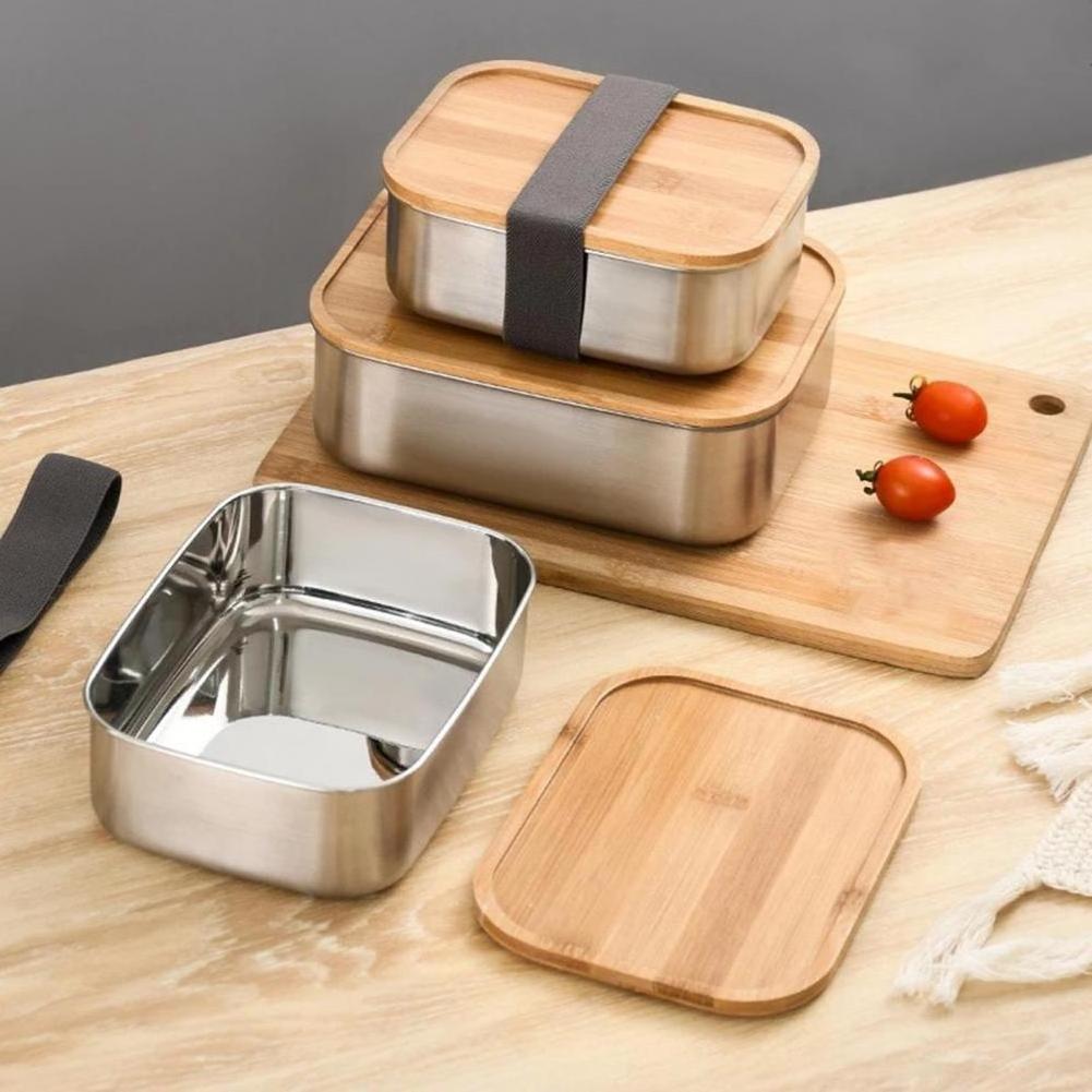 Hot Selling Stainless Steel Food Container Bamboo Chopping Board Lid Bamboo Lunch Box