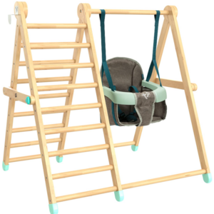 Indoor children's toy set foldable swing and climbing frame small swing solid wood combination climbing rack