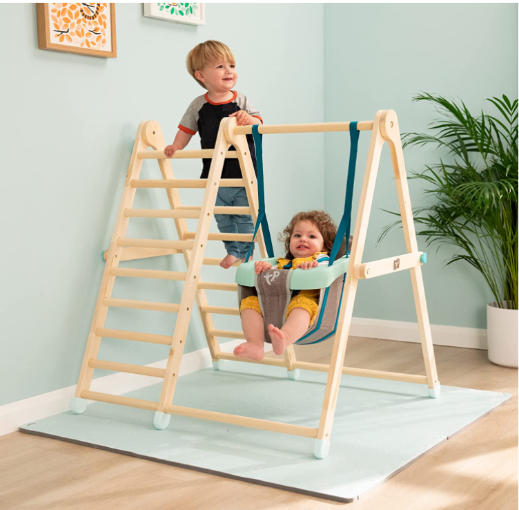 Indoor children's toy set foldable swing and climbing frame small swing solid wood combination climbing rack