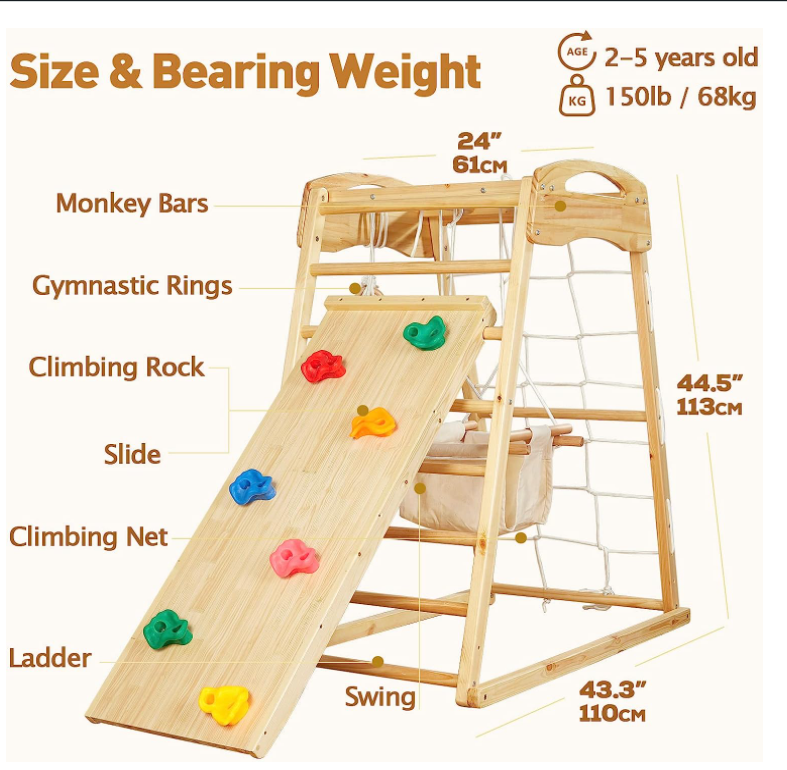 Wooden climbing toy indoor playground Jungle Gym swing slide Wooden climbing frame