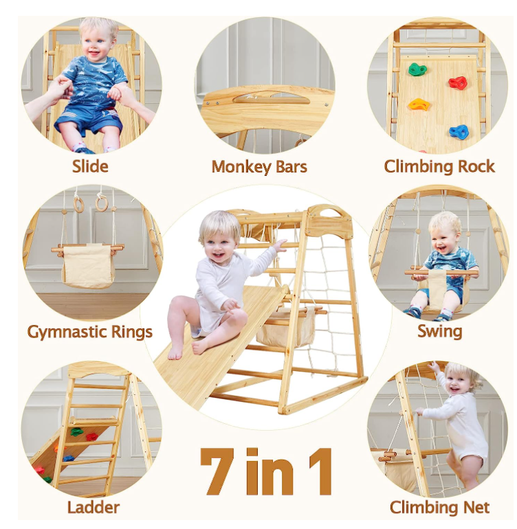 Wooden climbing toy indoor playground Jungle Gym swing slide Wooden climbing frame