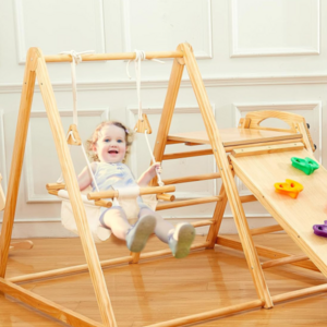 Indoor playground equipment Wooden climbing frame Children's gym room Wooden Montessori swing and slide children's playground