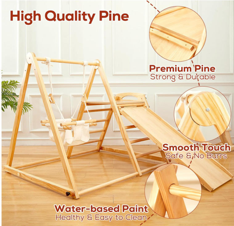 Indoor playground equipment Wooden climbing frame Children's gym room Wooden Montessori swing and slide children's playground