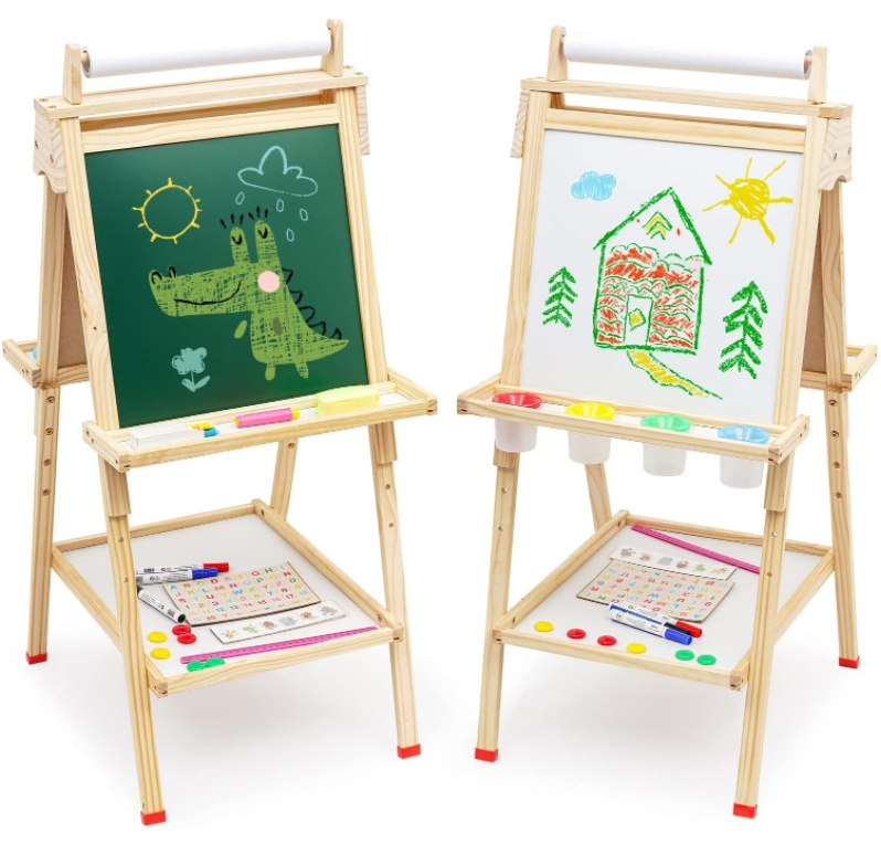 Children's wooden 3 in 1 Toddler easel Adjustable height Art Easel Blackboard whiteboard easel with paper rolls