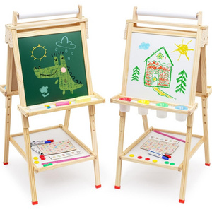 Children's wooden 3 in 1 Toddler easel Adjustable height Art Easel Blackboard whiteboard easel with paper rolls