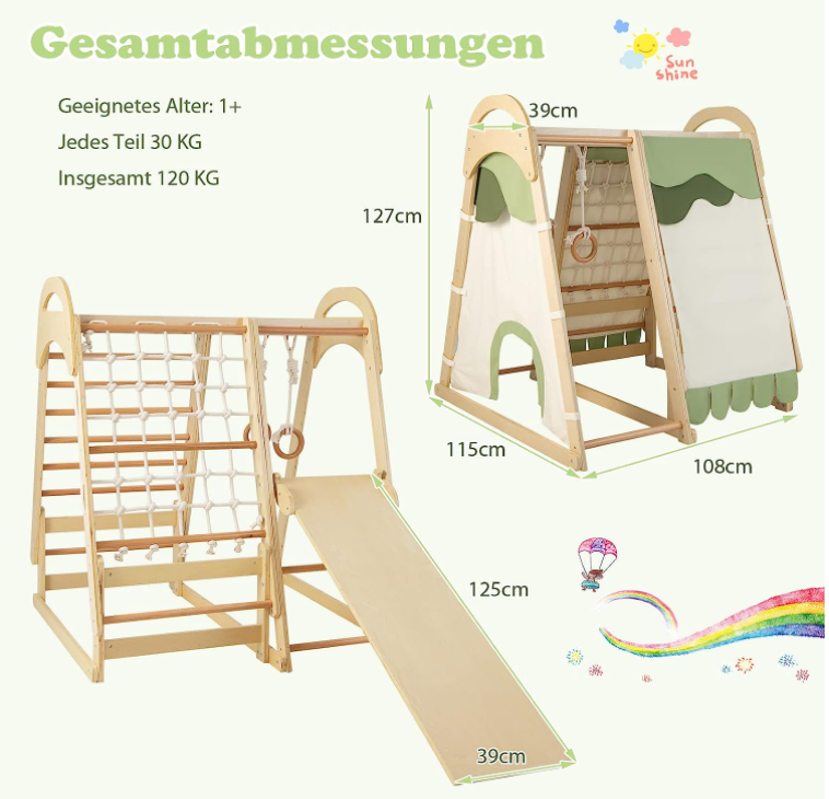 Children's climbing bar Wooden Wheel Climbing Net bar and play tent Wooden climbing playhouse suitable for children