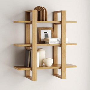 Wooden floating wall bookshelf 3-story display shelf Solid wood decoration modular shelf storage shelf suitable for the bedroom