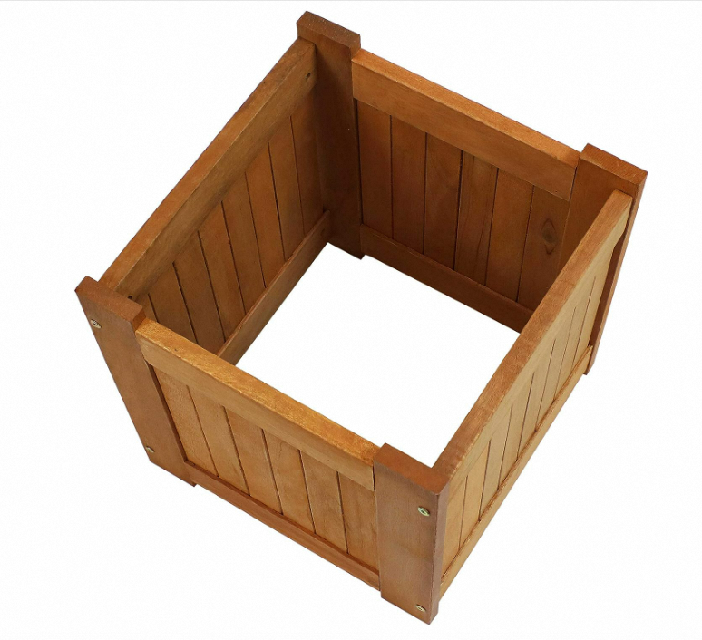 2-piece set of 16 inch  square wood box for flower with teak oil finish