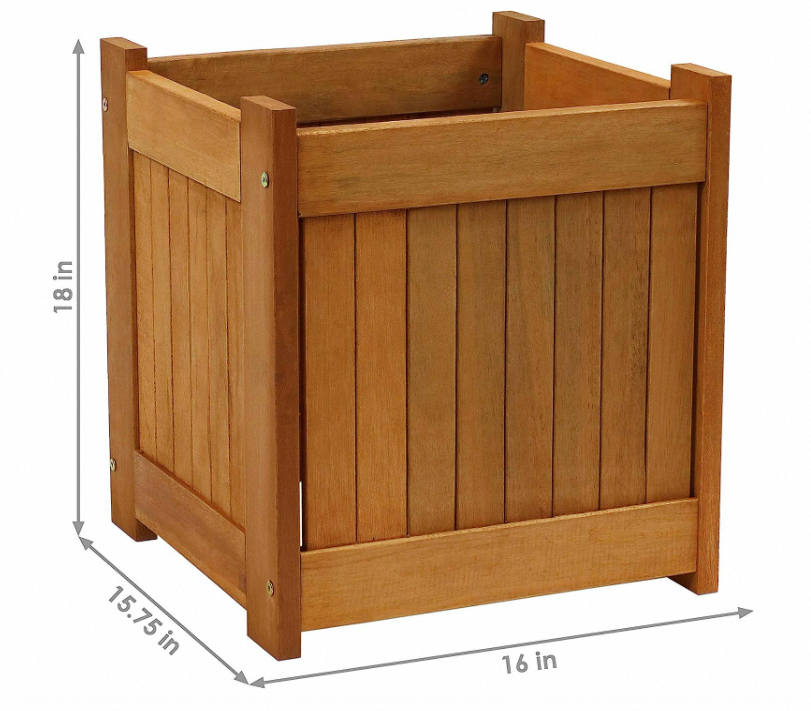 2-piece set of 16 inch  square wood box for flower with teak oil finish