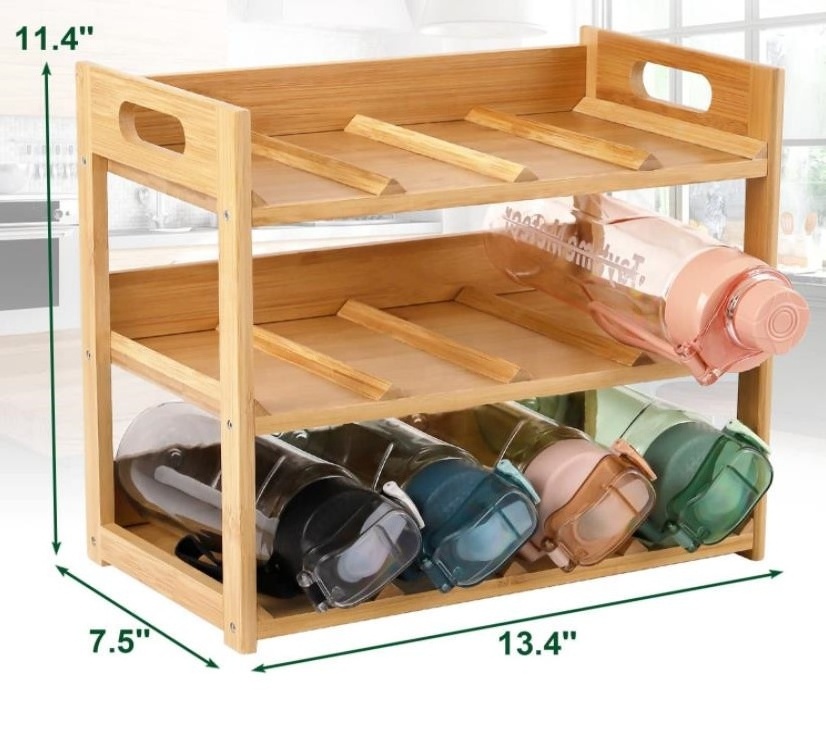 12 Water Cup Stand Storage Holder Freestanding Bamboo Water Bottle Organizer Rack for Kitchen Cabinet