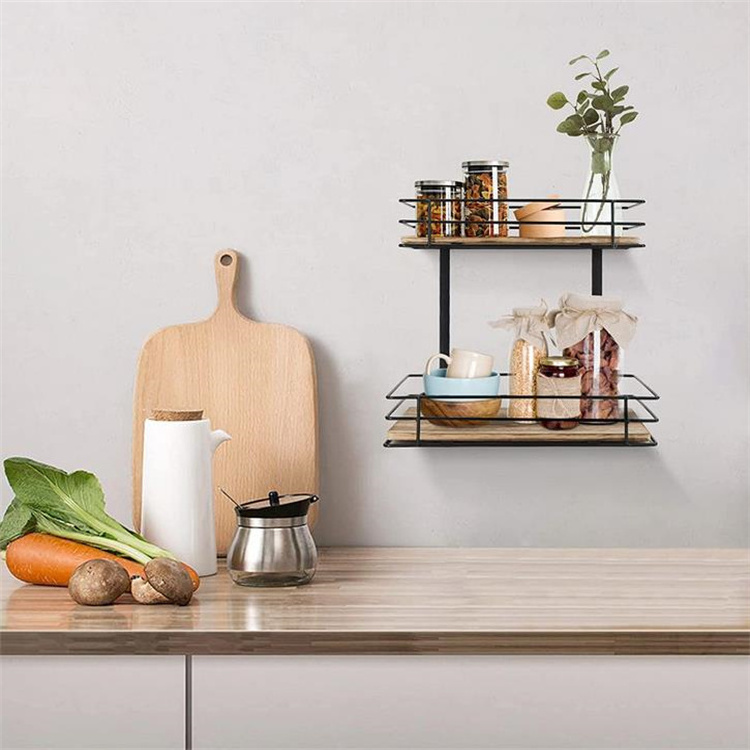 Kitchen Wood Spice Vanity Storage Shelf 2 Tier Bathroom Counter Organizer Wooden Standing Rack Cosmetic Holder