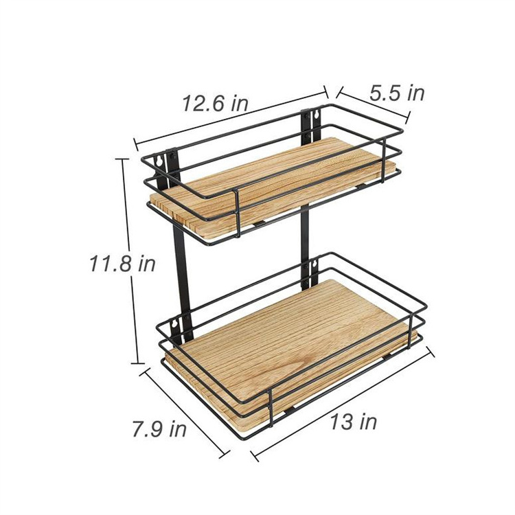 Kitchen Wood Spice Vanity Storage Shelf 2 Tier Bathroom Counter Organizer Wooden Standing Rack Cosmetic Holder