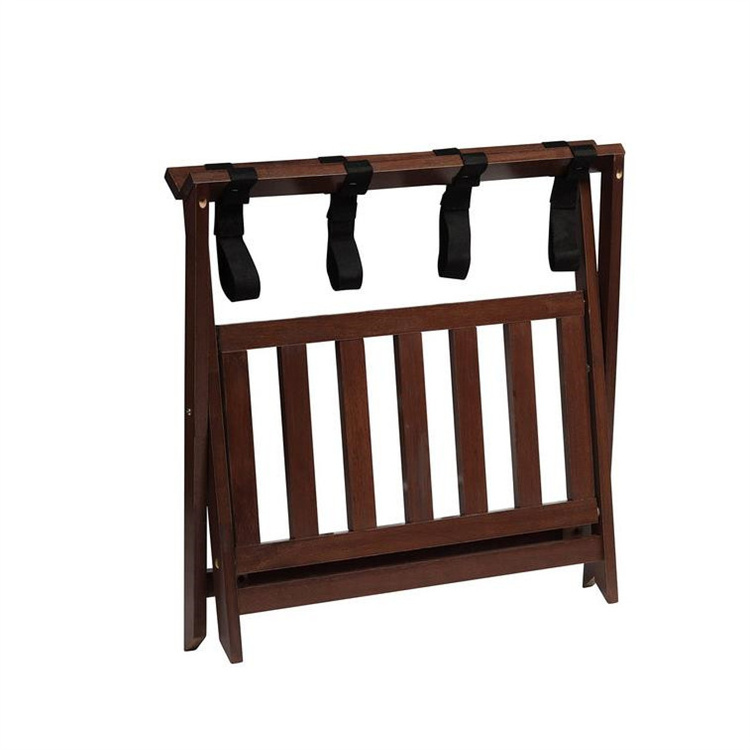 Dark Brown Wood Foldable Luggage Rack with Shelf Wood Suitcase Stand Luggage Holder with Lower Shoe Rack