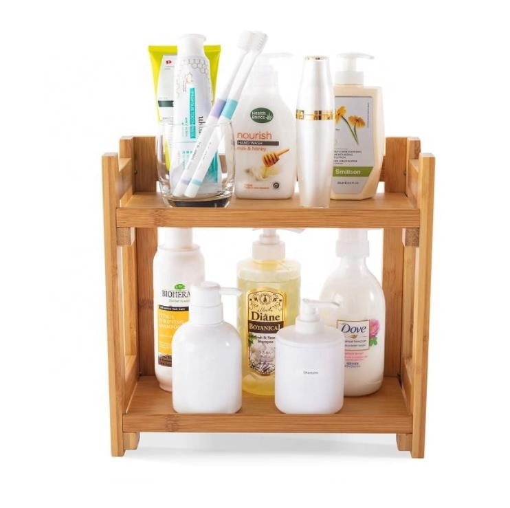 Easy Assembly Bathroom Storage Shelf Space Organizer Medium Bamboo Shower Caddy with Drawer