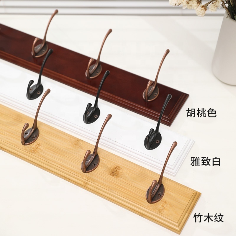 Brown Hook Rack Wall Mounted Coat Rack for Entryway Bathroom Closet Room with 4 Tri-Hooks for Clothes