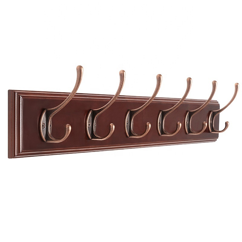 Brown Hook Rack Wall Mounted Coat Rack for Entryway Bathroom Closet Room with 4 Tri-Hooks for Clothes