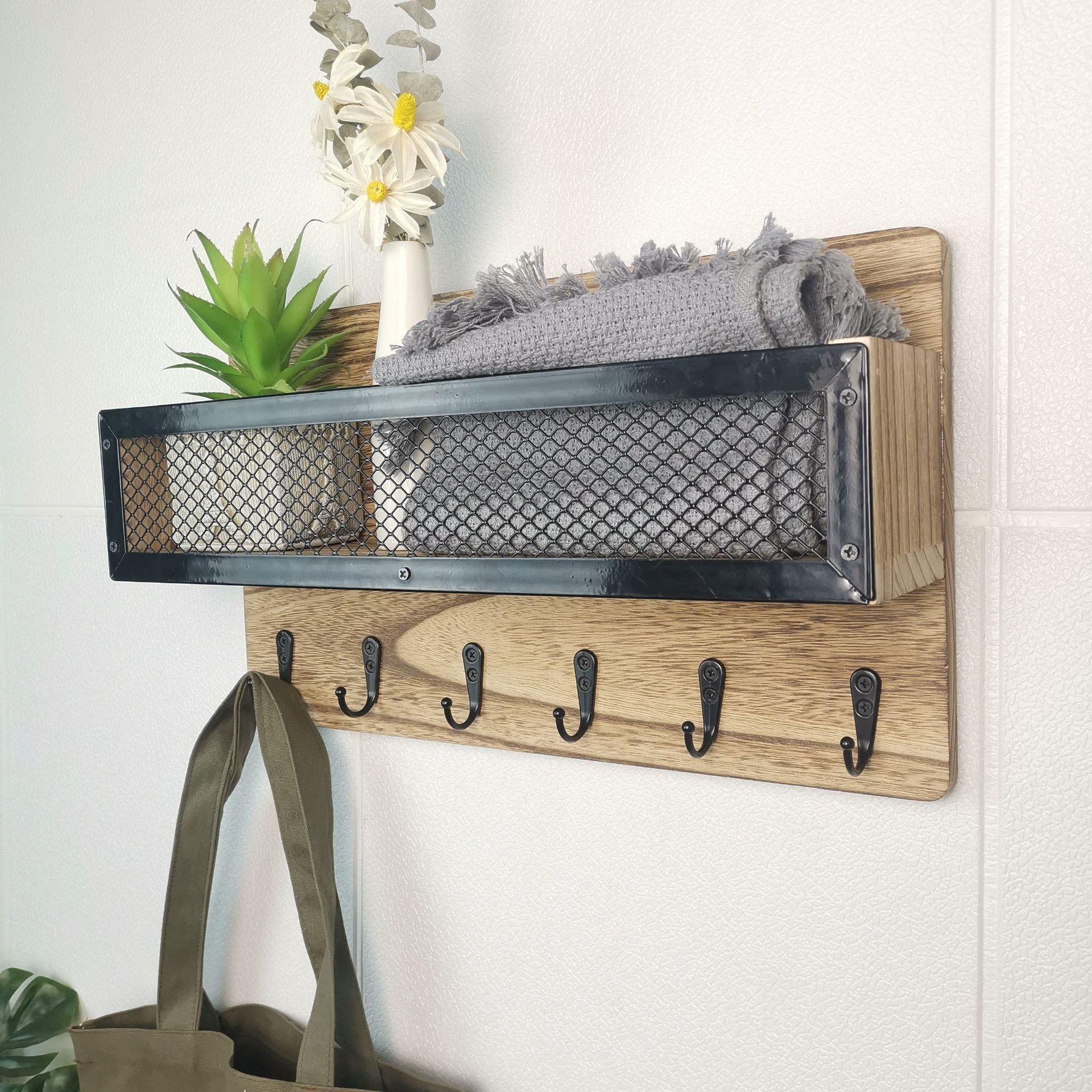 Hooks Mail Organizer Wall Mounted Wood Hanging Shelves Key Holder Entryway Shelf for Wall Decorative