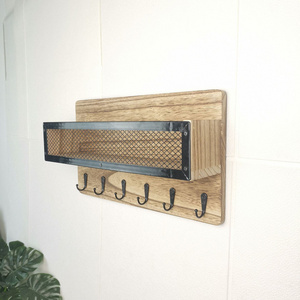 Hooks Mail Organizer Wall Mounted Wood Hanging Shelves Key Holder Entryway Shelf for Wall Decorative