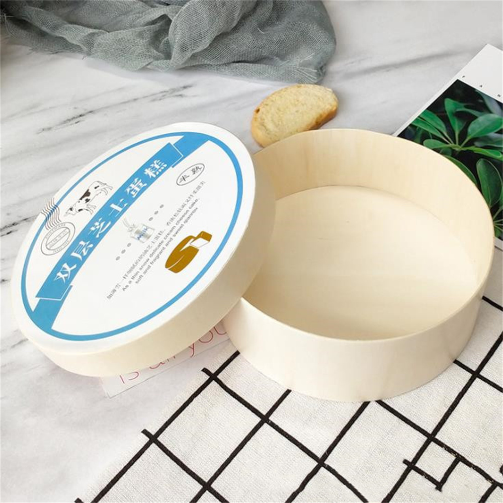 Poplar Wooden Round Salad Bakery Food Container Cake Veneer Packaging Box Wood Cheese Cake pine wood box