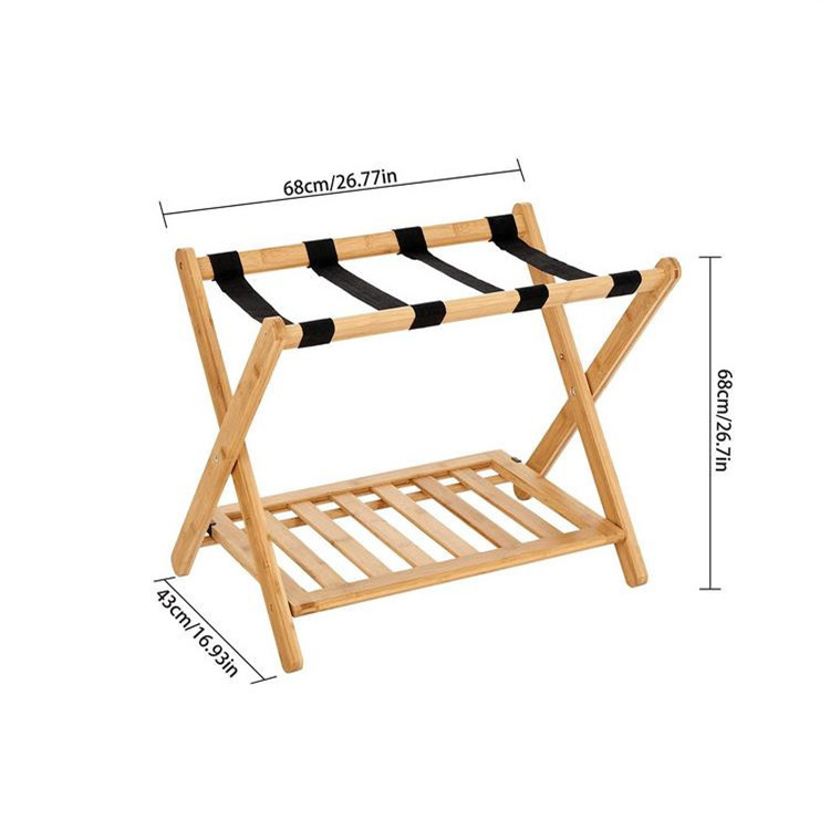 Bamboo Luggage Rack Stand with Shoe Shelf Stable Durable Suitcases Racks Foldable Baggage Holder