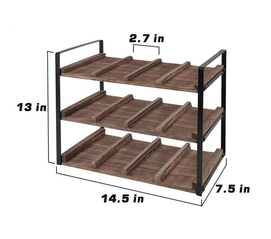 Kitchen Countertop Cup and Wine Bottle Holder Shelf Organizer 3 tier Wood Bottle Storage Stand  Freestanding Water Bottle Rack