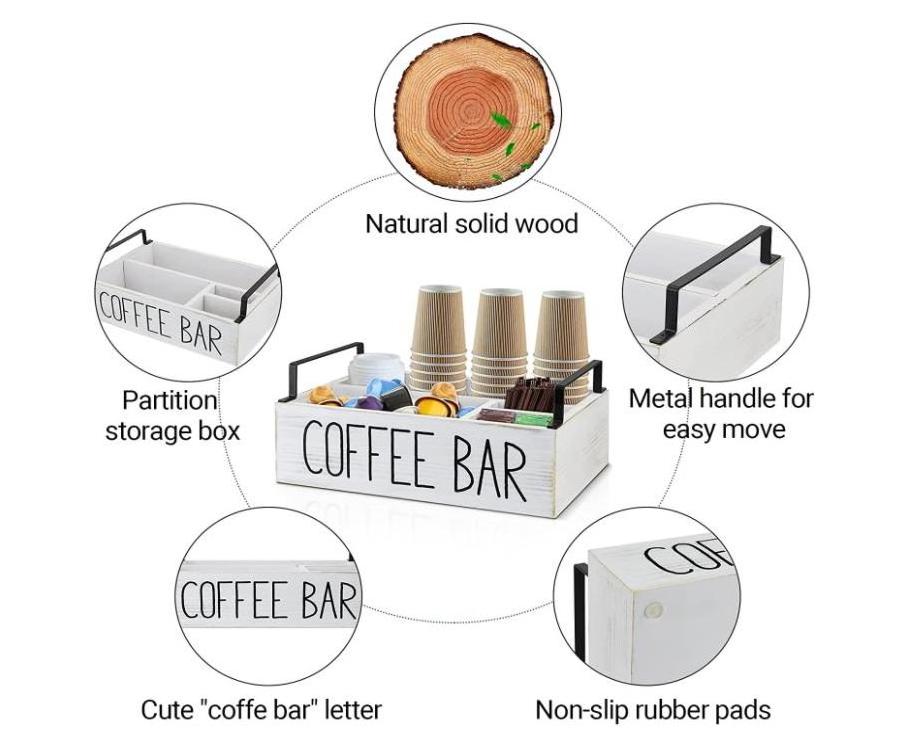 Coffee Station Organizer Wooden Coffee Bar Accessories Organizer Farmhouse Coffee Pod Storage Holder