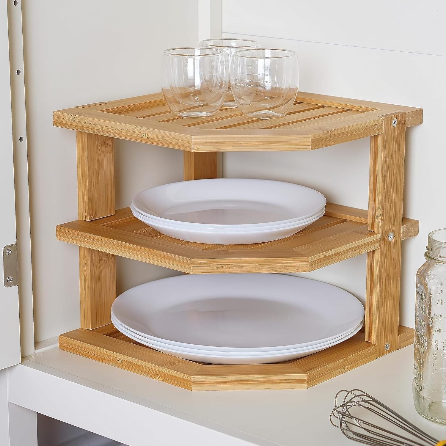 3-Tier Space Saving Cabinet & Pantry Rack Kitchen Cabinet Organizer And Storage Bamboo Kitchen Corner Shelf Rack