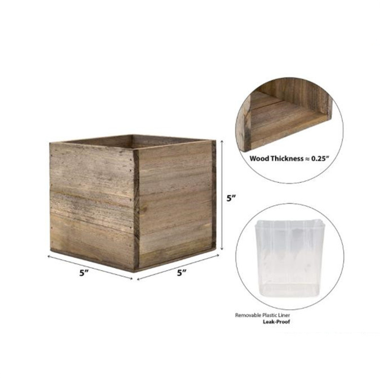 Custom Size Decorative Window Box Wood Square Cube Planter Box With Removable Plastic Liner