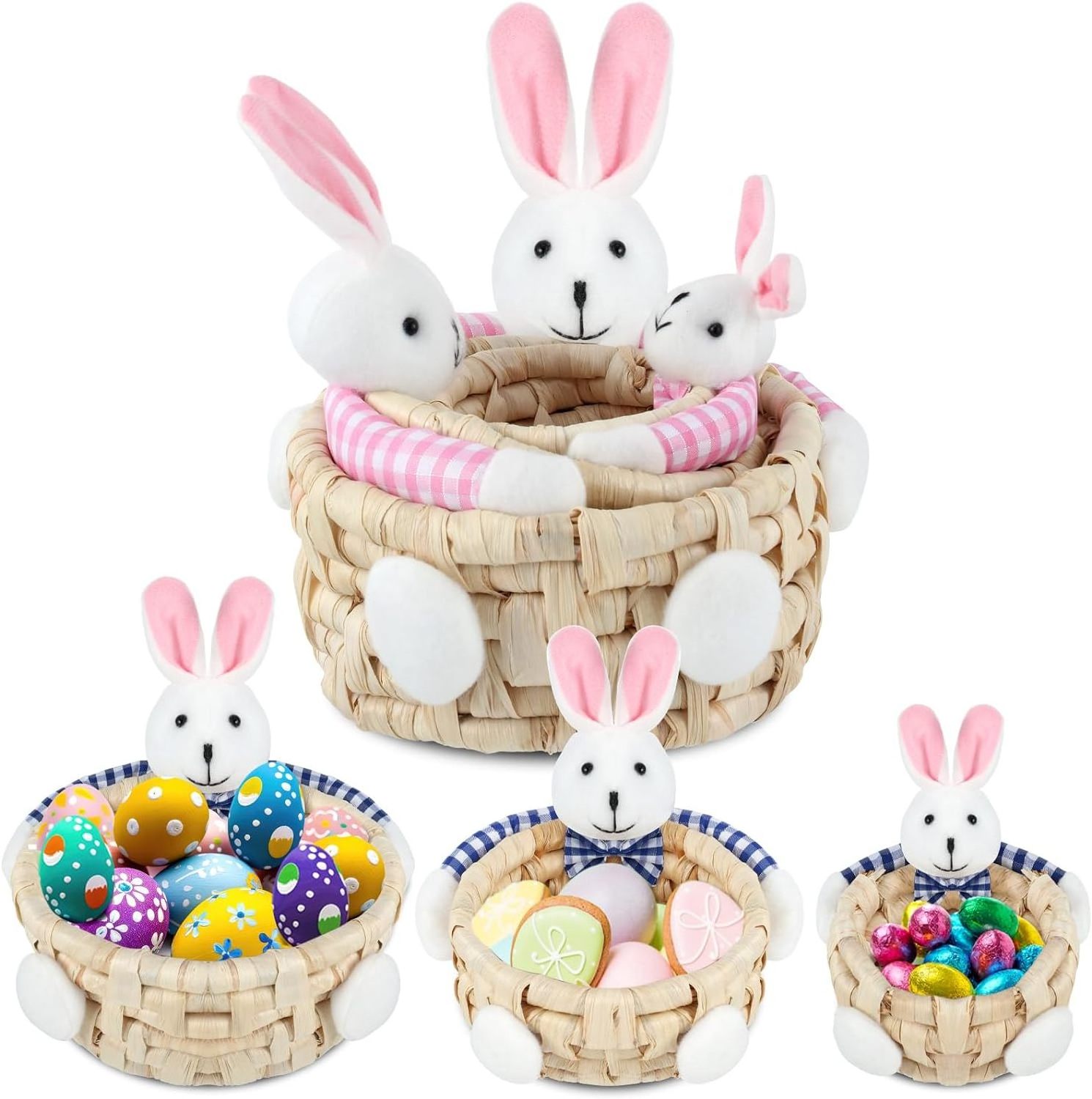 Wholesale Handwoven Artifact Decoration Woven Corn Husk Storage Basket Easter Bunny Egg Basket For Gift And Table Decoration