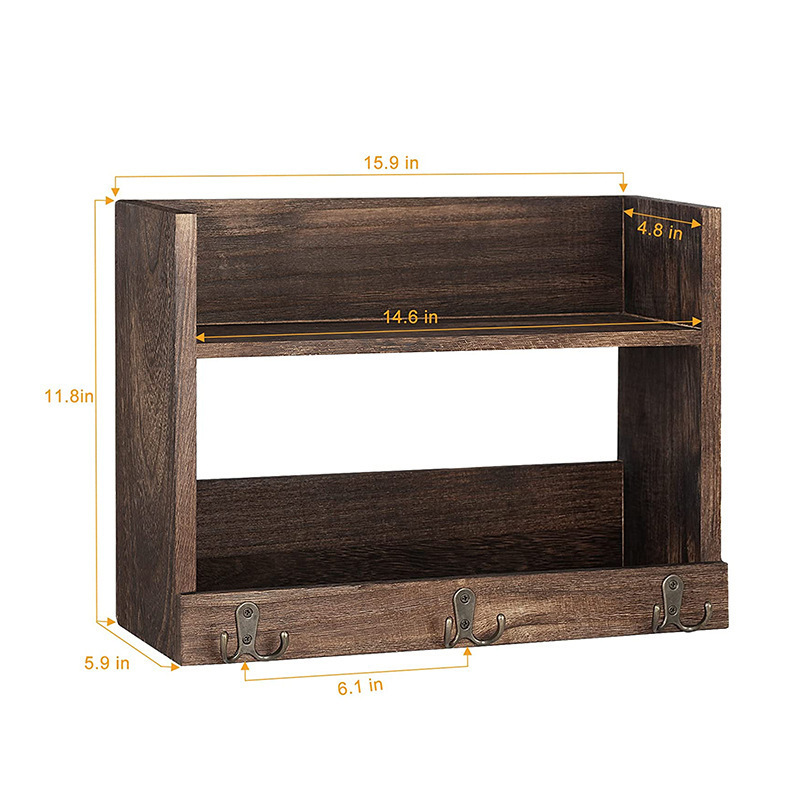 Factory Customized Wood Wall Shelf bathroom Wooden Wall Shelves With Hooks