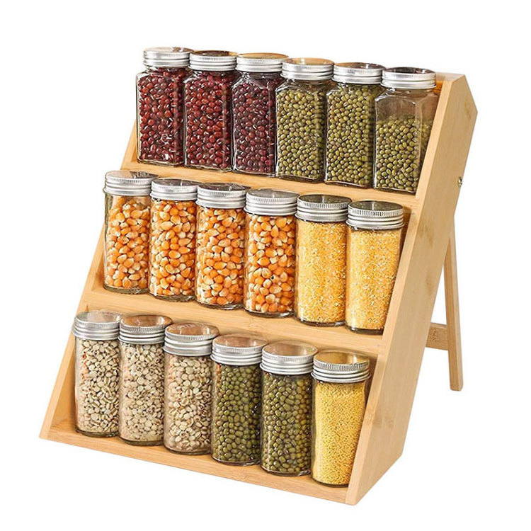 Sopewod Expandable & Stackable Storage Shelf Bamboo Spice Rack Corner Rack Organizer Spice Bottle Rack for Kitchen