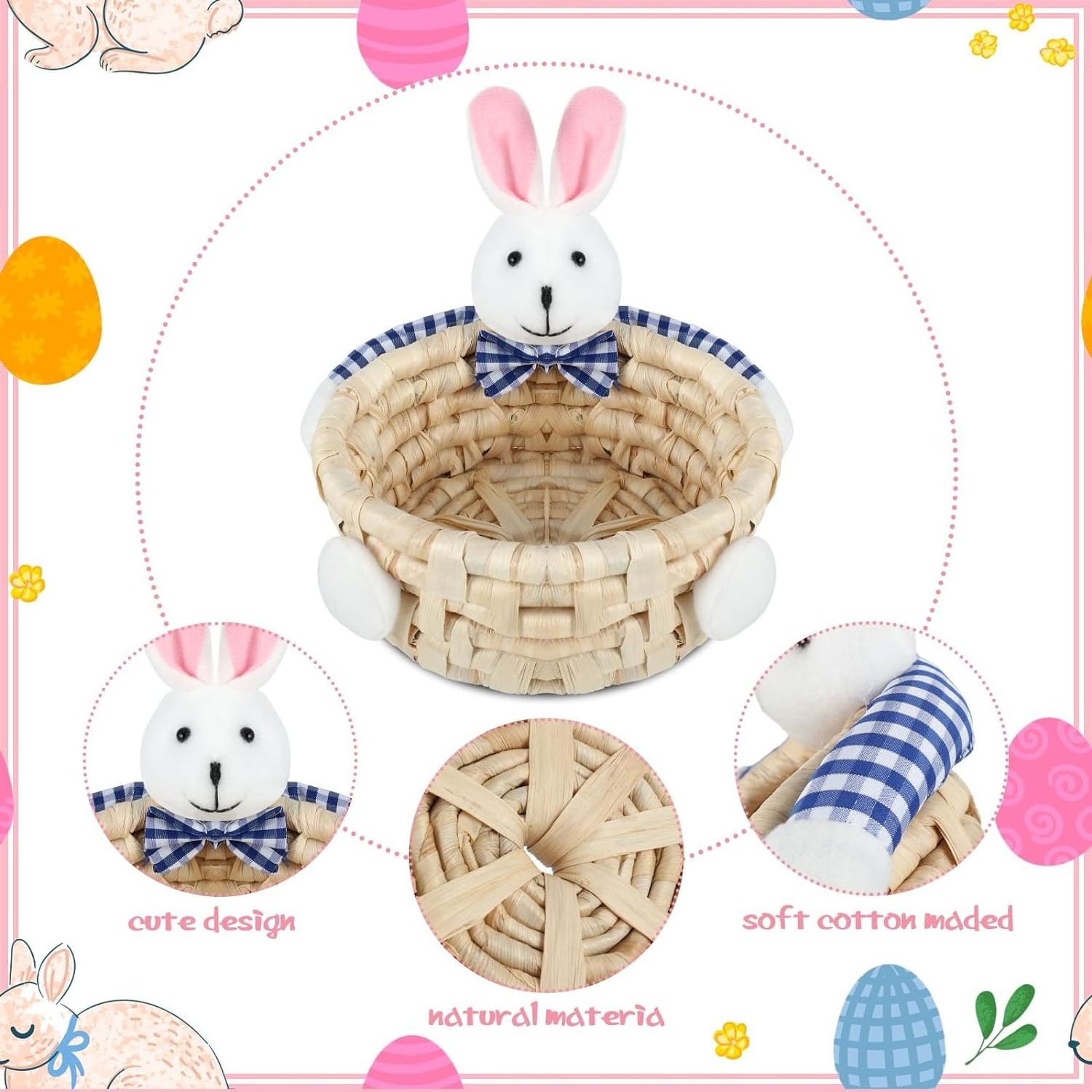 Wholesale Handwoven Artifact Decoration Woven Corn Husk Storage Basket Easter Bunny Egg Basket For Gift And Table Decoration