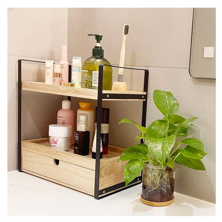 SOPEWOD 2-Tier Wood Bathroom Counter Organizer for Corner Shelf, Versatile Storage Solution for Countertop, Vanity, and Kitchen