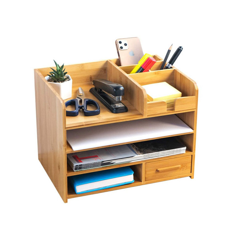 Bamboo Desktop Organizer Home Office Bamboo Desk Drawer Organizer 4 Tier Durable Wood Table Top Storage