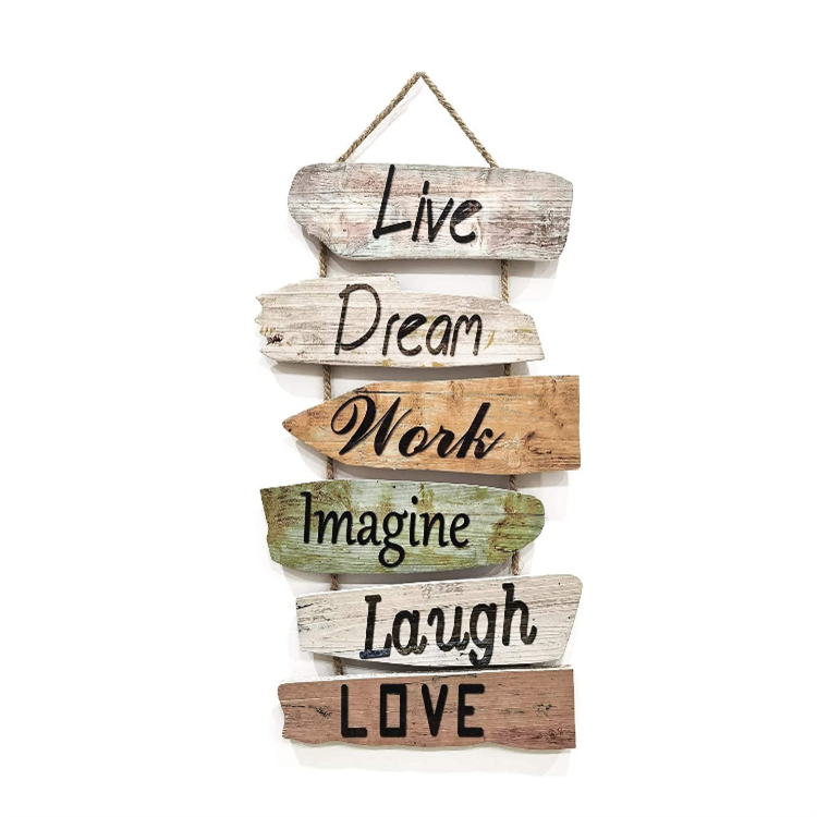 Latest Version Unique Live Dream Work Imagine Laugh Love Fir Wood Wall Decoration For Home Decor