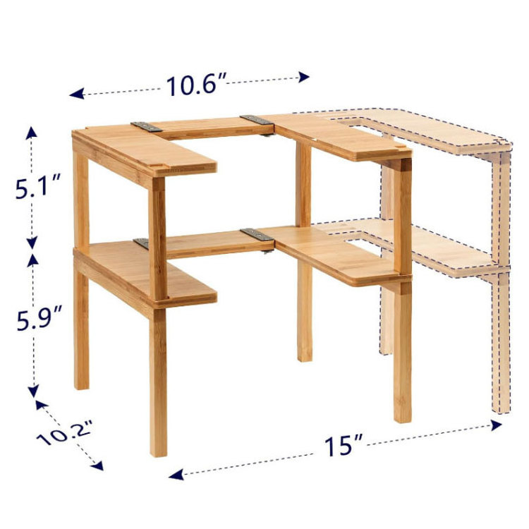 Sopewod Expandable & Stackable Storage Shelf Bamboo Spice Rack Corner Rack Organizer Spice Bottle Rack for Kitchen
