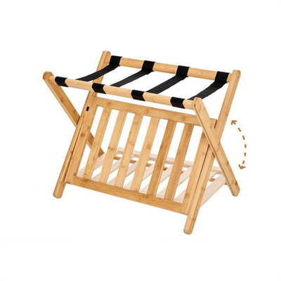 Bamboo Luggage Rack Stand with Shoe Shelf Stable Durable Suitcases Racks Foldable Baggage Holder