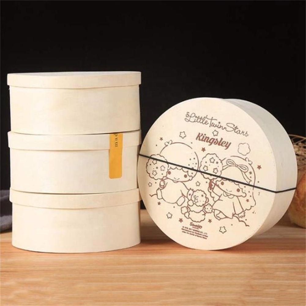 Poplar Wooden Round Salad Bakery Food Container Cake Veneer Packaging Box Wood Cheese Cake pine wood box