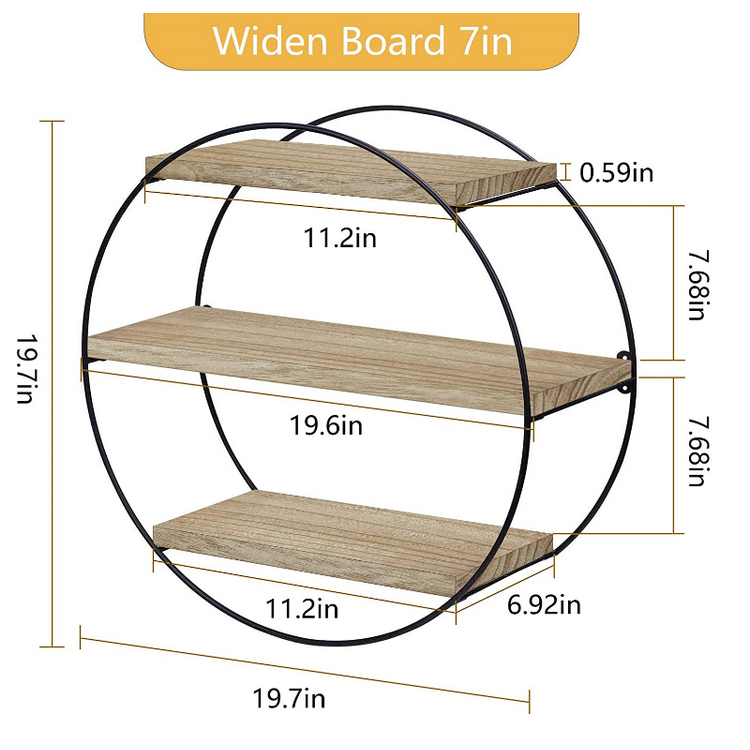 Floating Shelves 3 Tier Decorative Circle Metal and Wood Wall Shelves Bathroom Shelf Round Wall Decor