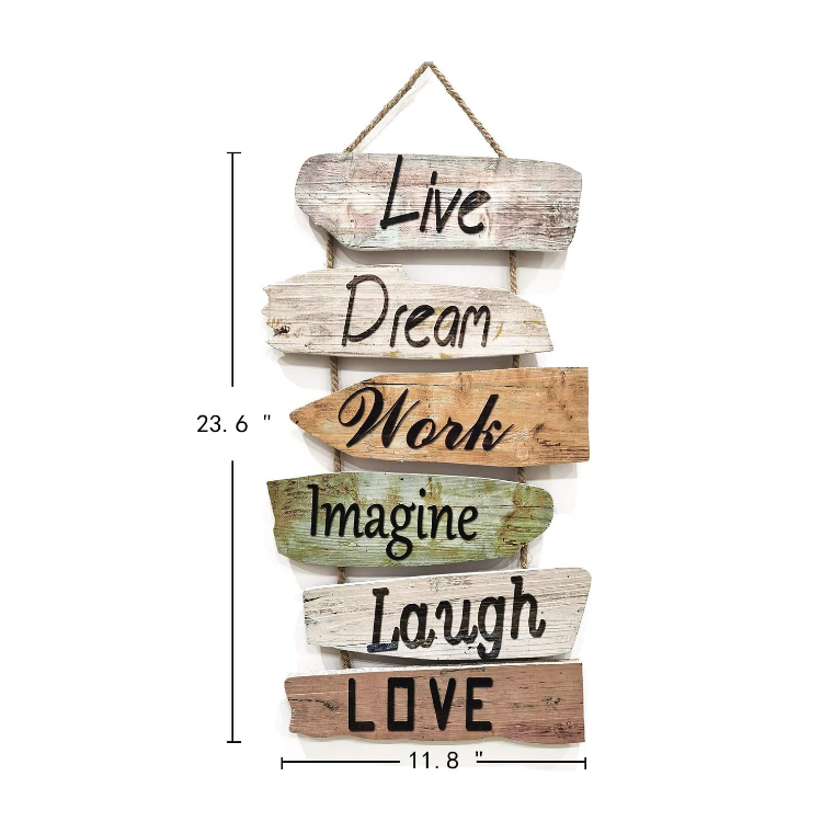 Latest Version Unique Live Dream Work Imagine Laugh Love Fir Wood Wall Decoration For Home Decor