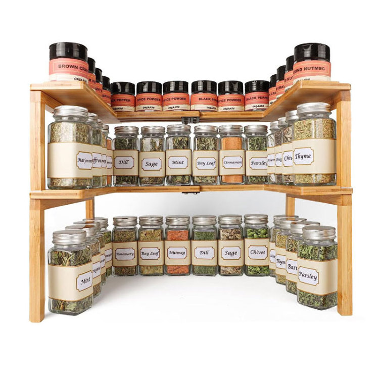 Sopewod Expandable & Stackable Storage Shelf Bamboo Spice Rack Corner Rack Organizer Spice Bottle Rack for Kitchen