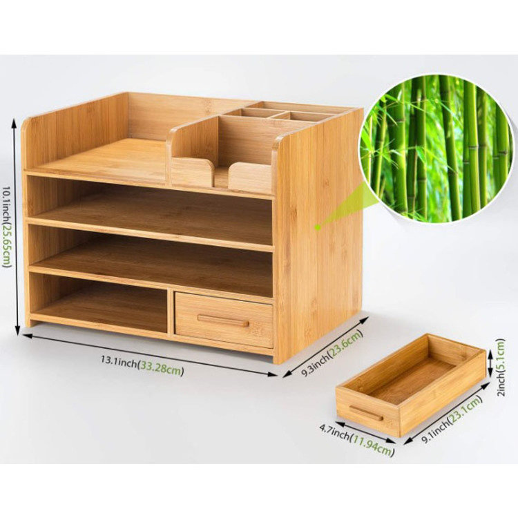 Bamboo Desktop Organizer Home Office Bamboo Desk Drawer Organizer 4 Tier Durable Wood Table Top Storage